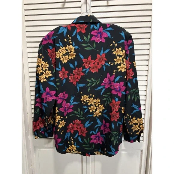 Vintage Colorful Floral S.G. Sport Chiffon Long Sleeve Button Up Blouse Size XL - Picture 5 of 6